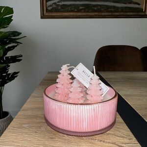 NWT Viral Sparkling Frost Christmas Tree Glass Candle by Bella Lux, Baby Pink 🕯️